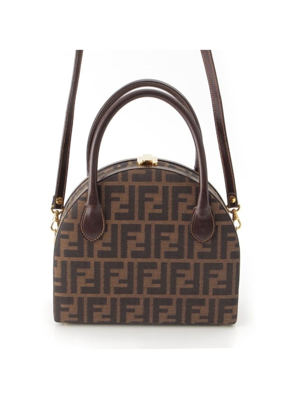 Fendi Zucca Pattern Round 2-Way Vanity Shoulder Handbag Brown